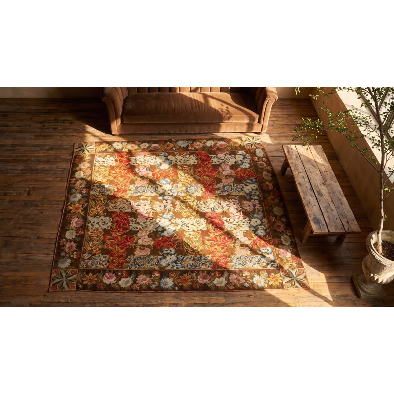 Antique Allover Floral Flat Weave Rug