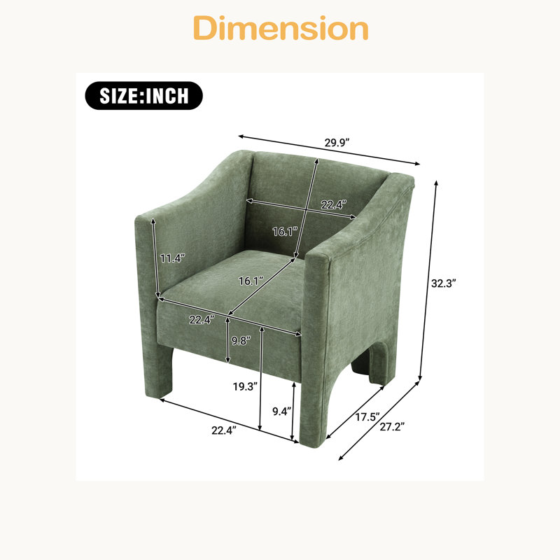 Fauteuil rembourré 29,9 po Modern, Vert