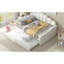 Lit de jour double avec lit gigogne en velours blanc, pieds robustes, surface de vie additionnelle rembourrée, tête de lit moelleuse, meubles de chambre polyvalents-1619826814