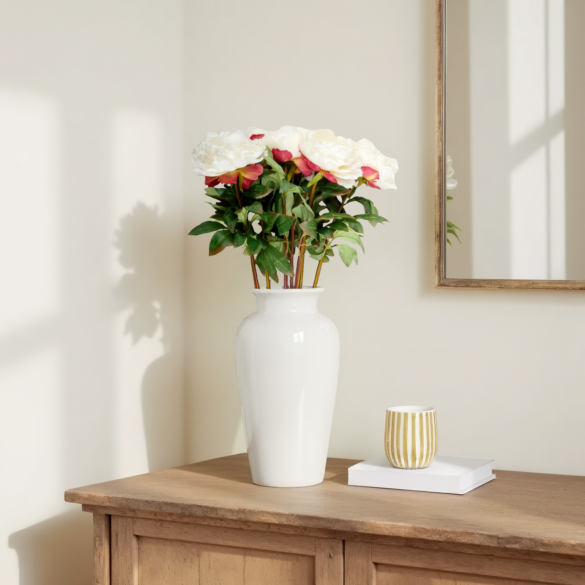 Cole And Grey Faux Foliage Tall Dahlia Artificial Flower Stem, 31" H x 15" W x 13" D, White