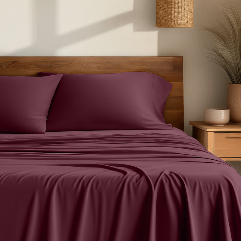 Sheet Set - Rayon from Bamboo, King Sheet Set with 2 Pillowcases, Burgundy
