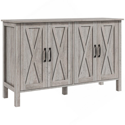 Buffet, buffet de 47 po avec 4 portes de grange et 2 tablettes réglables, meuble bar Farmhouse, grain de bois gris