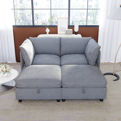 Modular Sectional Sofa, Convertible Sofa Seat With Storage, Sleeper Sectional Sofa Set, Fabric Flexible Modular Combinations for Living Room(4seats)