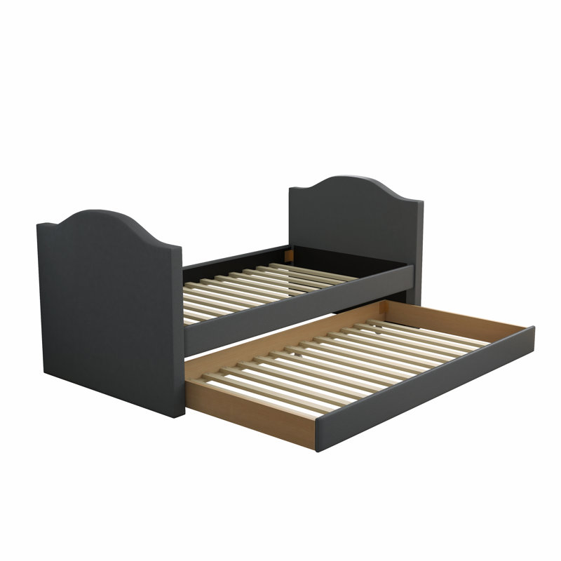 Sleep Upholstered Daybed with Pull Out Trundle, Twin, Amiah, Black