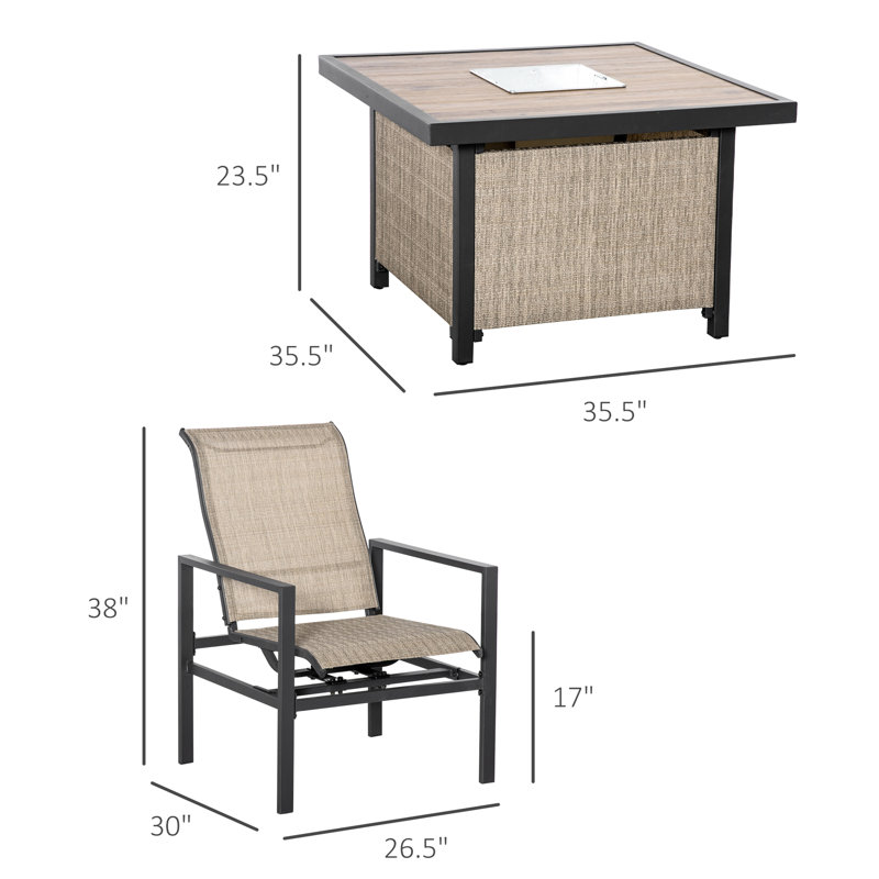 5 Piece Patio Dining , Beige, Steel Frame, 4 Comfy Rocking Chairs & Ice Bucket Table Outdoor Piece, Steel, Calm And Leisurely