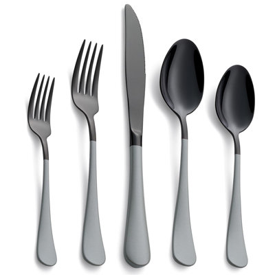 20-Piece Black & Gray 18/0 Stainless Steel Flatware Set For 4, Dishwasher Safe