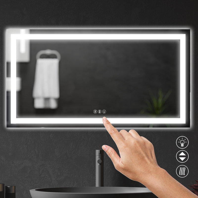 Miroir de luxe rectangulaire à DEL pour salle de bain / à intensité variable, antibuée, incassable, 30 po x 55 po
