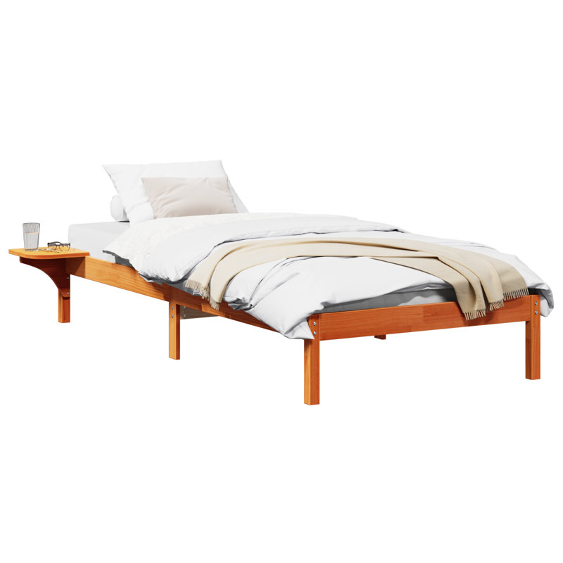 Bed Frame With Bedside Tables Solid Pine Wood, Single (3'), Wax Brown