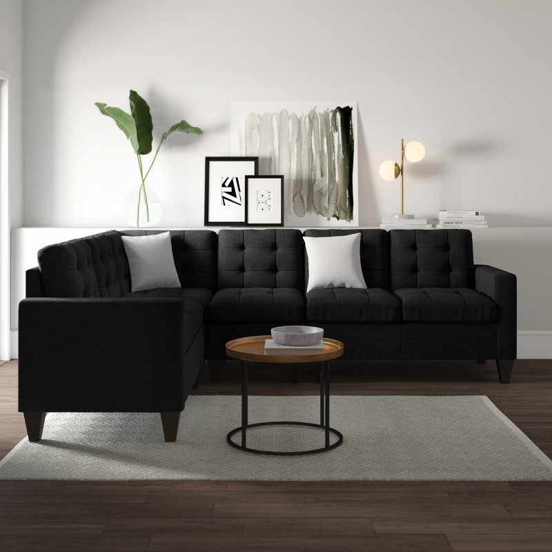 Bouldin Creek Upholstered L-Shaped Sectional Reversible, Black Polyester Blend