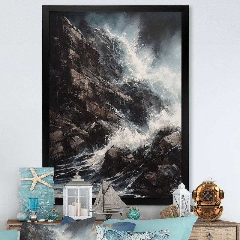 «Crashing Rocky Coastline III», reproduction sur toile, H 20 po x l 12 po x P 1 po, Cadre photo noir