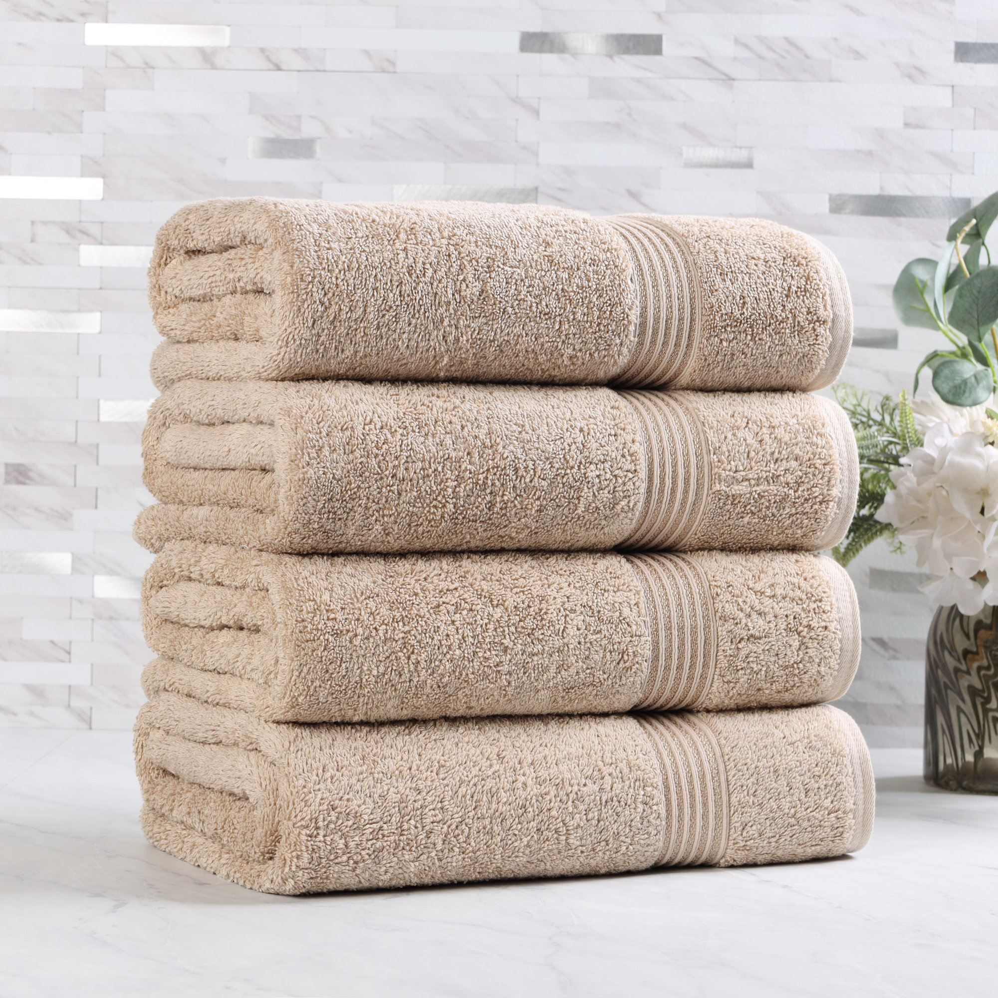 Oleg Heritage Egyptian Cotton Soft Absorbent Luxury Bath Towel, Taupe