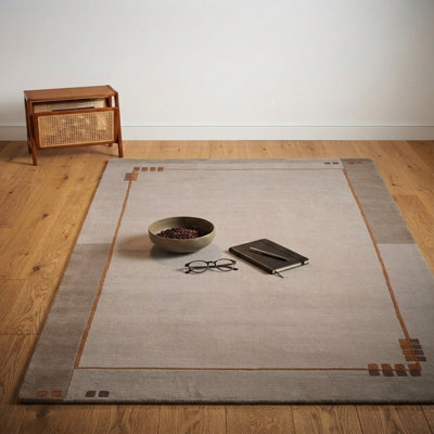 Beige Wool Handmade Tibbati Contemporary Indoor Area Rug