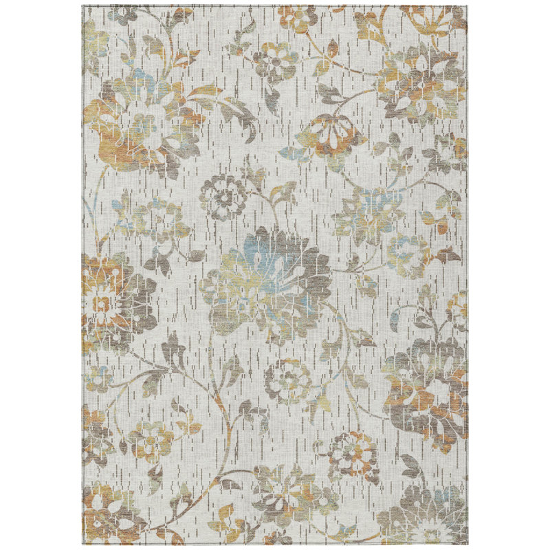 Machine Washable Indoor/Outdoor Chantille ACN2616 Floral Rug, Ivory, 9' x 12'