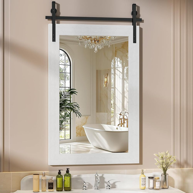 Miroir décoratif moderne en bois massif de style campagnard rustique, 24 po x 36 po, Blanc