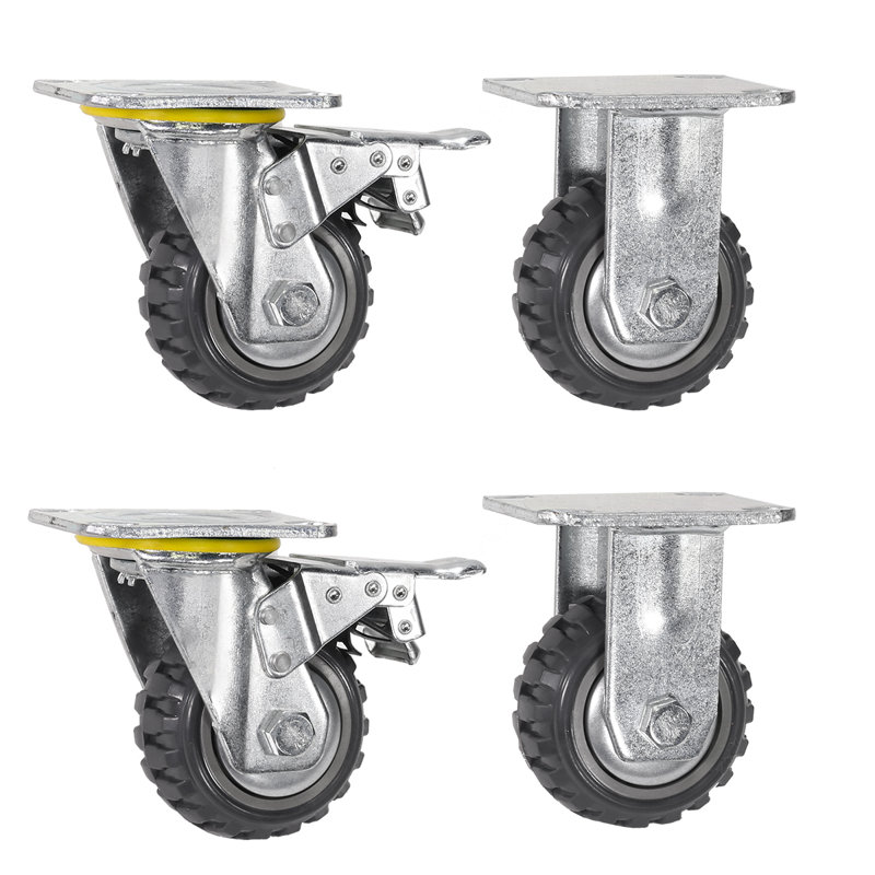 Barton 4" Heavy-Duty Solid Caster Wheel Set with 2 Locking Swivel Casters (4-Pack), 5.75" H x 3.90" W x 4.50" D