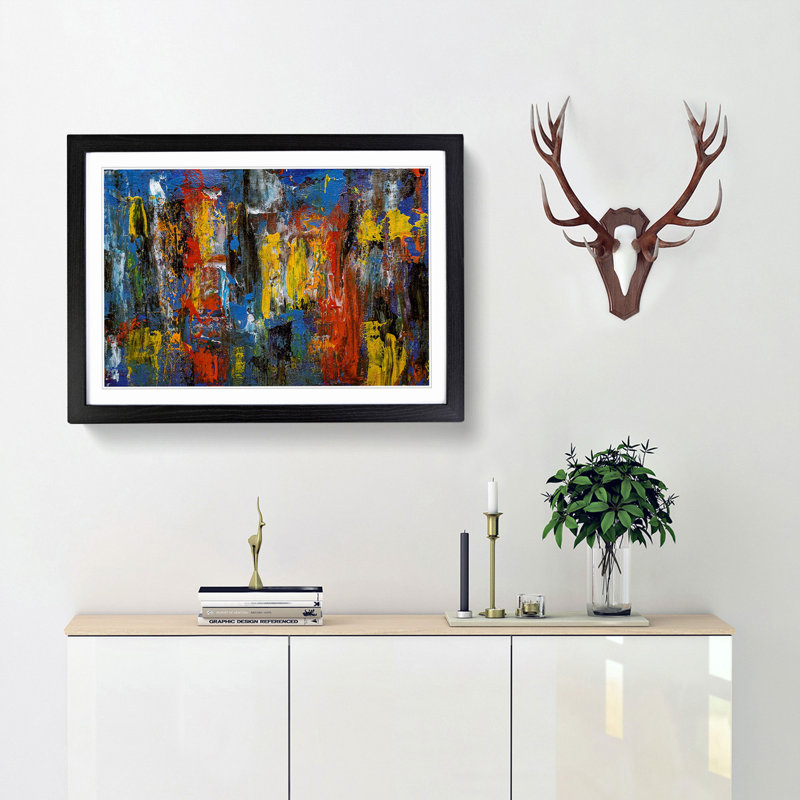 Abstract Art Painting Vol.264 by S.Johnson - Picture Frame Painting Print, 48cm H x 65cm W x 2cm D, Black Framed