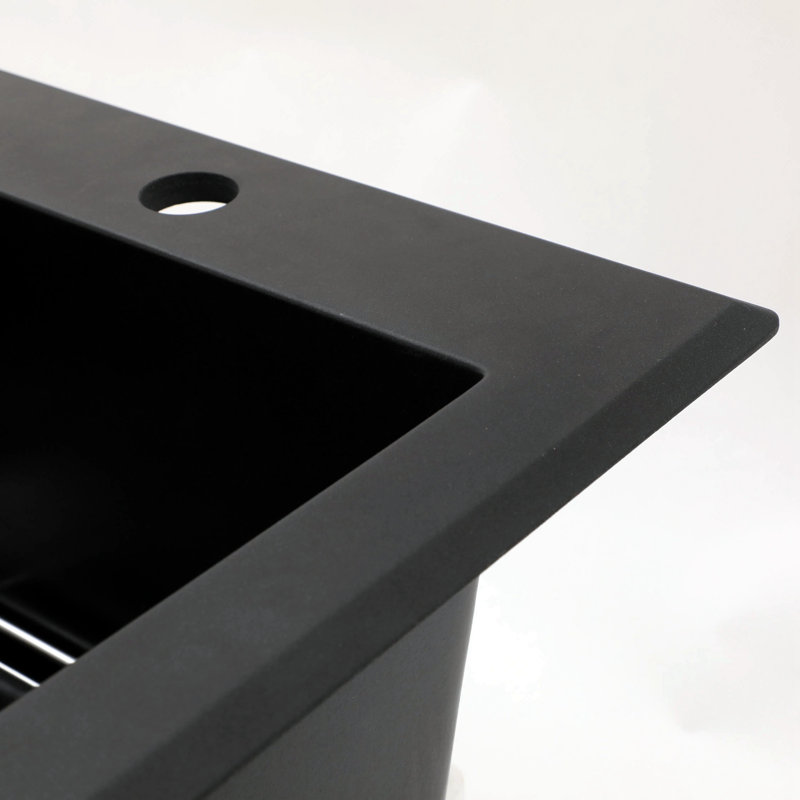 Évier de cuisine en quartz - Évier de cuisine en composite de granite noir 33 po x 22 po x 9,65 po