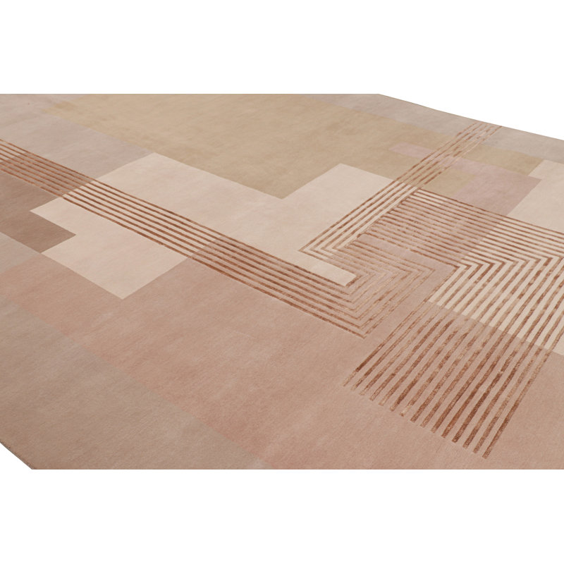 Art Deco Hand Knotted Wool Geometric Area Rug, Rectangle 10' x 14'