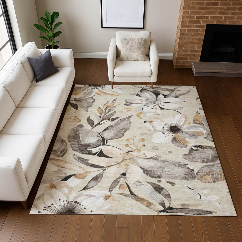 Tapis floral intérieur / extérieur lavable à la machine London ACN2260, Rectangle 2 pi 6 po x 3 pi 10 po
