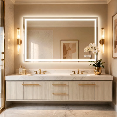 Super Bright LED Bathroom Mirror with Front&Back Lighting,Anti-Fog, Tempered Glass, 3-Colors, Dimmable Brightness, with ETL/UL