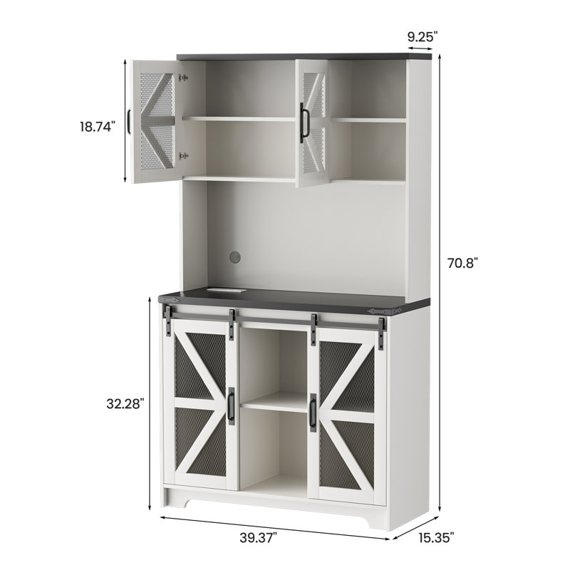 Armoire de cuisine 71 po avec huche, tablette à micro-ondes, éclairage DEL et prises de courant 71 po