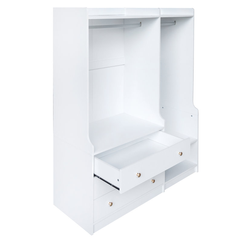  Armoire de rangement ouverte en bois pour chambre à coucher, solution de rangement polyvalente avec design spacieux, blanc