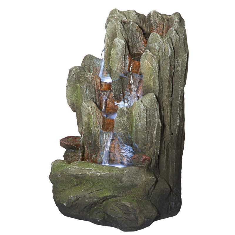 Handcrafted Weathered Stone Tabletop Fountain with LED Lights