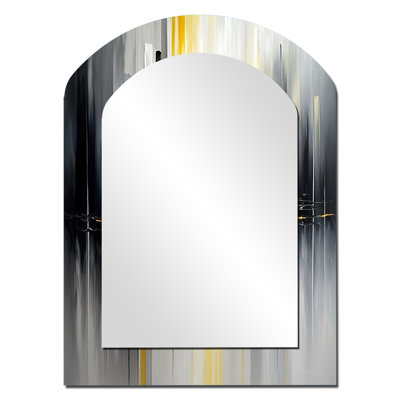 Abstract Geometric Black And Yellow II - Geometric Arch Decorative Mirror, Black Asymmetrical Wall Mirror, Printed Metal Art