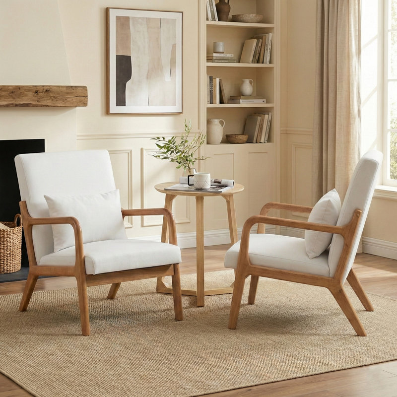 Fauteuil avec revêtement en bois et cuir, Blanc