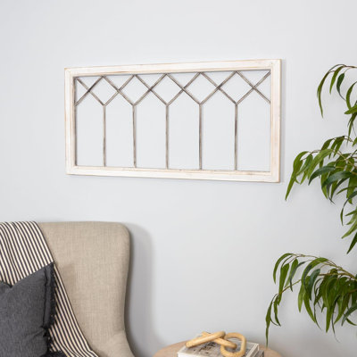 Distressed Window Panel Wall Decor - Handcrafted Decorative Piece, Farmhouse Scrollwork, Indoor Decoration for Bedroom, Living Room, Hallway, Study