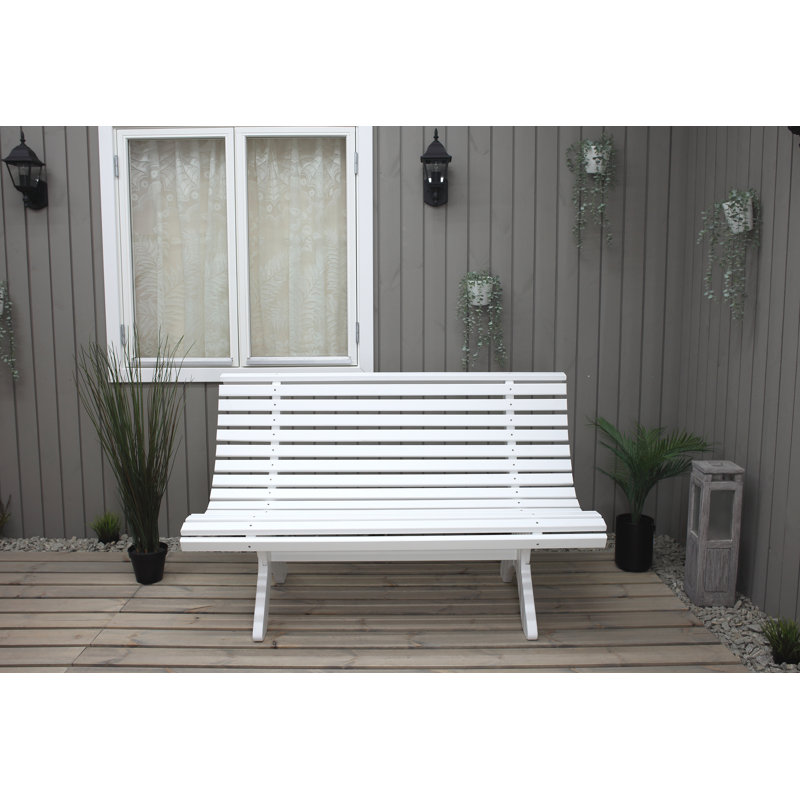 Oluna Solid Wood Pine Outdoor Bench, White, 87cm H x 140cm W x 74cm D