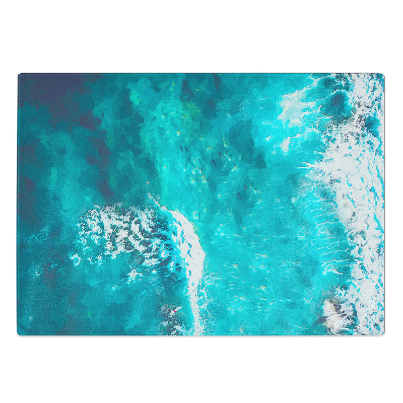 Tempered Glass Surfing Waves Chopping Board, 28.5 cm W x 20 cm L