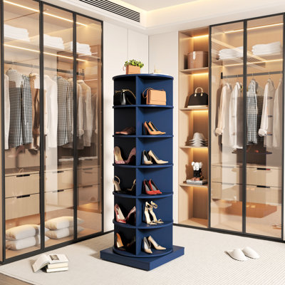 Smoke Blue Shoe Rack With 360 Rotation, 6 Layers, Large Capacity, For Home, American Design Rotating Closet, Stylish, Living Area, Traditional