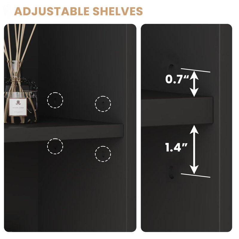 71” H Tall Bookcase with 2 Drawers, Bookshelf with 4-Tier Display Open Shelves, Black
