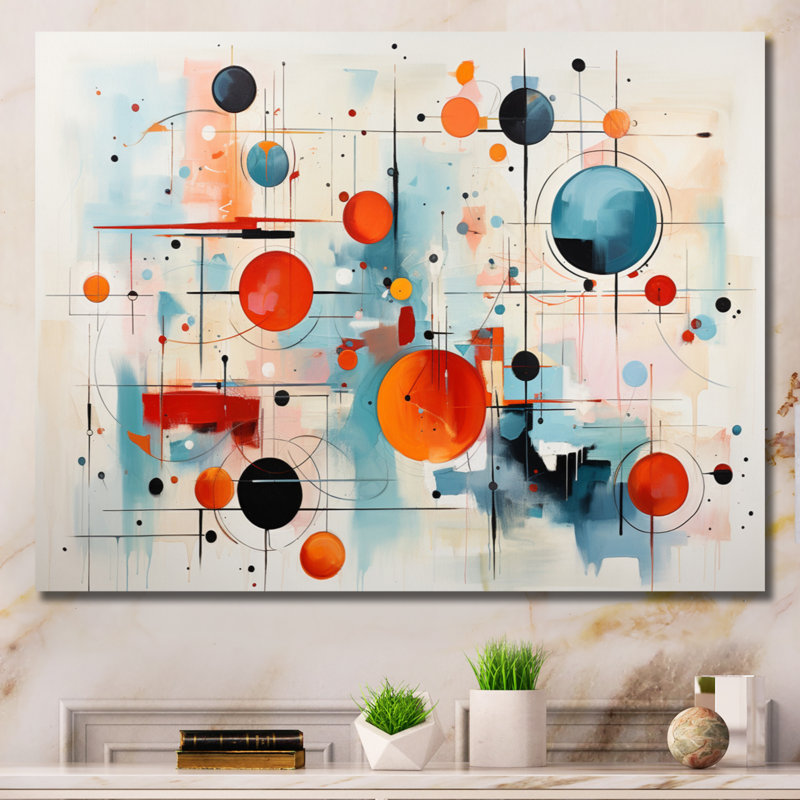 Abstrait coloré Mid Mid Century Atomic II abstrait, Toile tendue, H 24 po x l 32 po x P 1 po