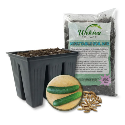 Dasher Cucumber Seed Starter Kit - Cucumber Seeds and Tray Liner with Half Quart Vegetable Soil Mix - Grow Your Own Vegetables