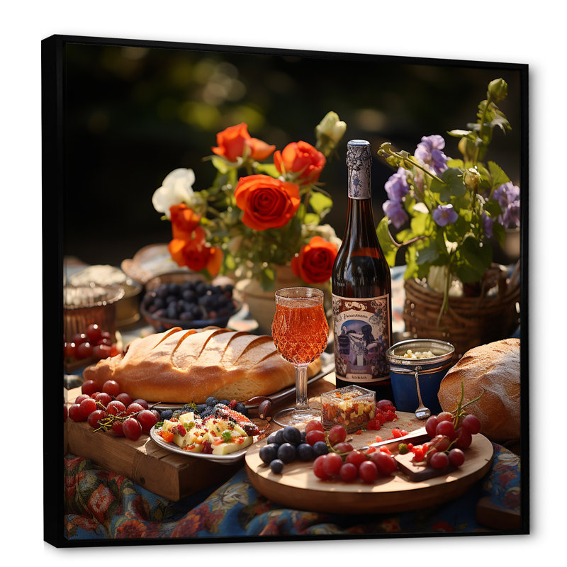 " Natures Dining Table Picnic I ", Black Floater Framed, 16" H x 16" W x 1" D