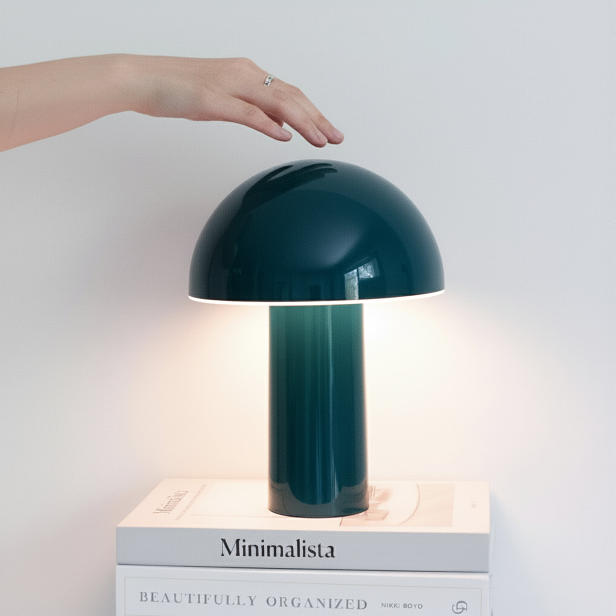 Celia 10" Mushroom Portable LED Table Lamp, 3-Way Dimming and Rechargeable, Teal