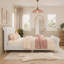 Lit plateforme Queen capitonné de style traîneau avec tête de lit haute, pied de lit arrondi, pieds et lattes en bois massif, beige-1000603166