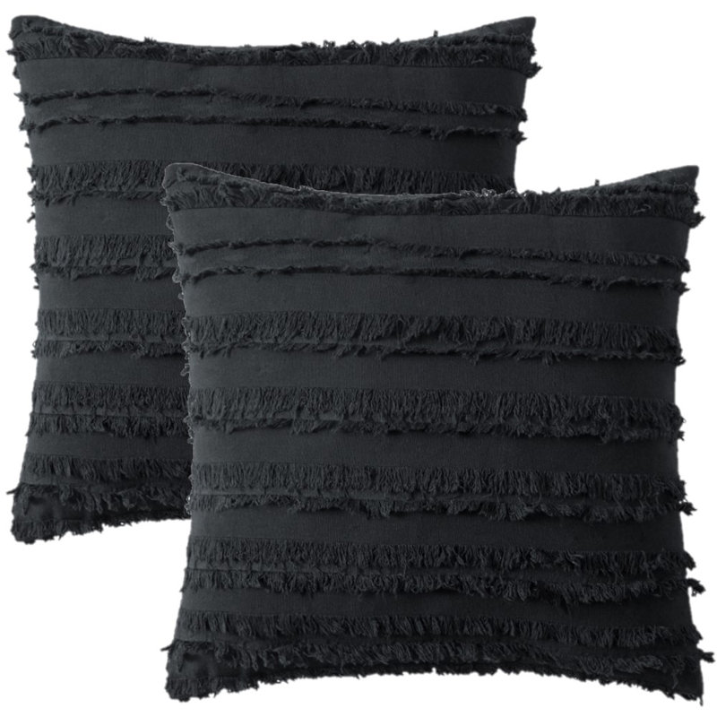 Ensemble de 2 housses de coussin à motif jacquard rayé, 16 po x 16 po, Noir, Non