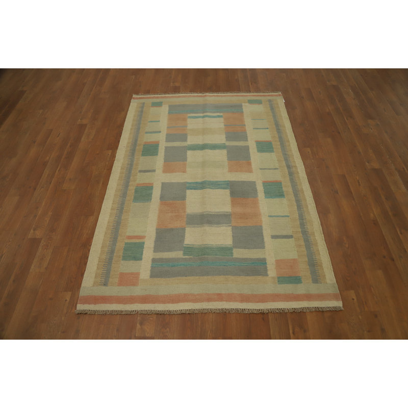 Tapis géométrique en laine tissé à la main Kilim 4 x 6