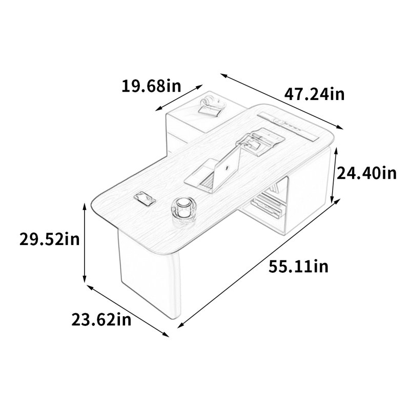 Virgus, H 29,52 po x l 55,11 po x P 23,62 po