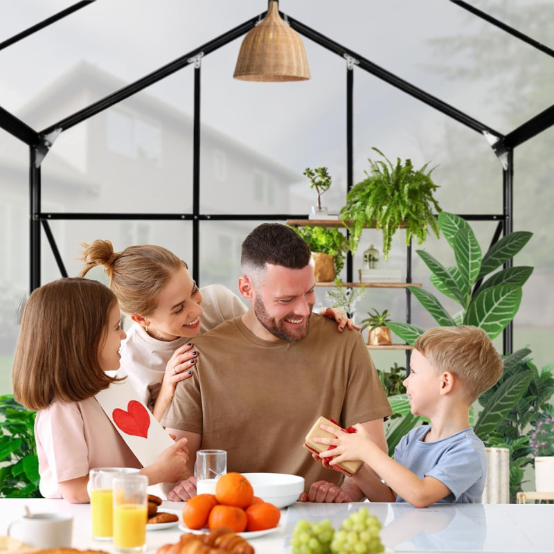 Serres en polycarbonate avec porte coulissante et fenêtre d'aération réglable, 120"