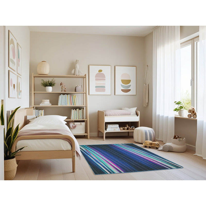 Tapis rayé bleu, Rectangle 3 pi x 5 pi
