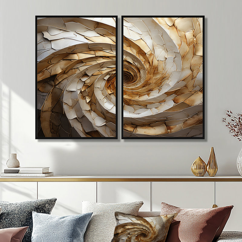 «Beige Minimalisme Spiral Poteries I» - Art mural moderne, Impression encadrée flottante sans passe-partout, Noir