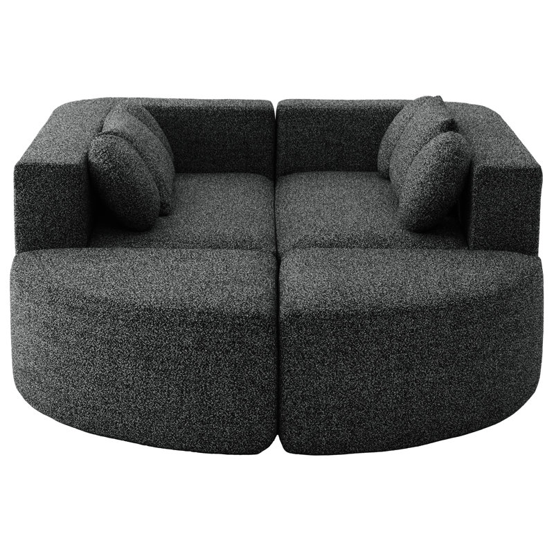 114.9" - Combined Boneless Sectional With Deep And Relaxing Seating, Frame, Boucle Upholstery For Living Room, 6 Seats, Black Modular Curved End Modules, Ample