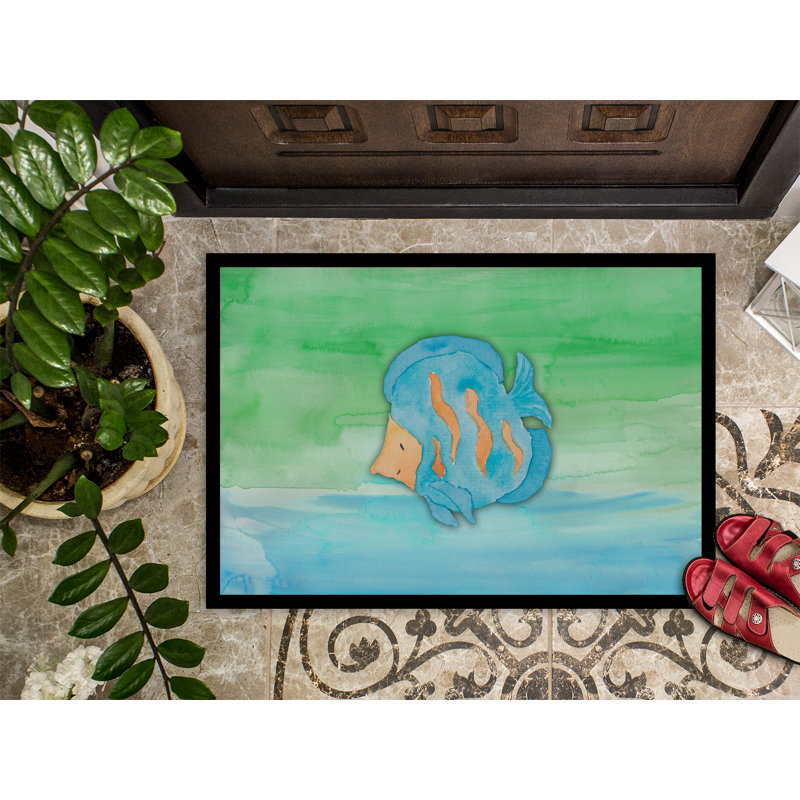Tapis d’extérieur antidérapant en aquarelle de poisson, Rectangle 24 po x 36 po