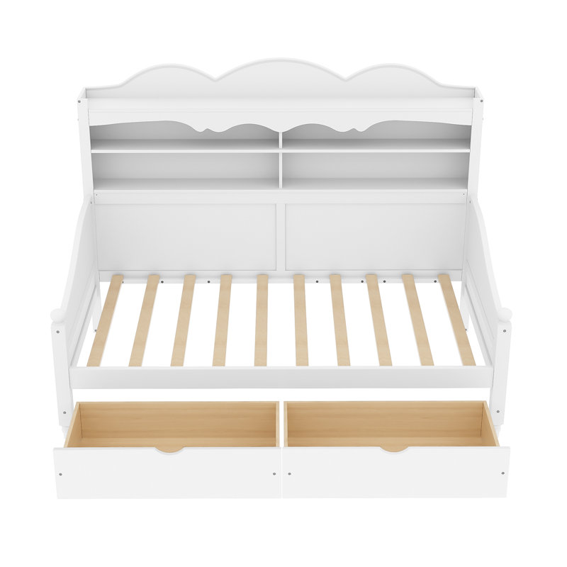 Lit de jour simple en bois blanc peu encombrant avec tablettes de rangement pour la maison