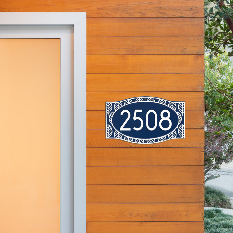Frond Neohaus 1-Line Personalized Wall Address Plaque, Dark Blue/White, Yes