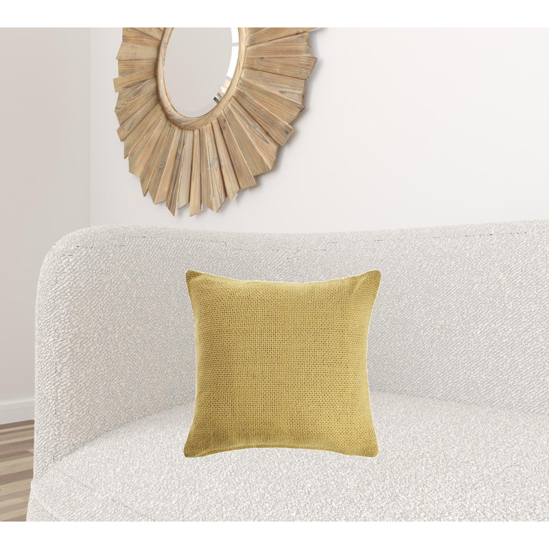 Coussin à fermeture à glissière 100% coton 18 po x 18 po jaune
